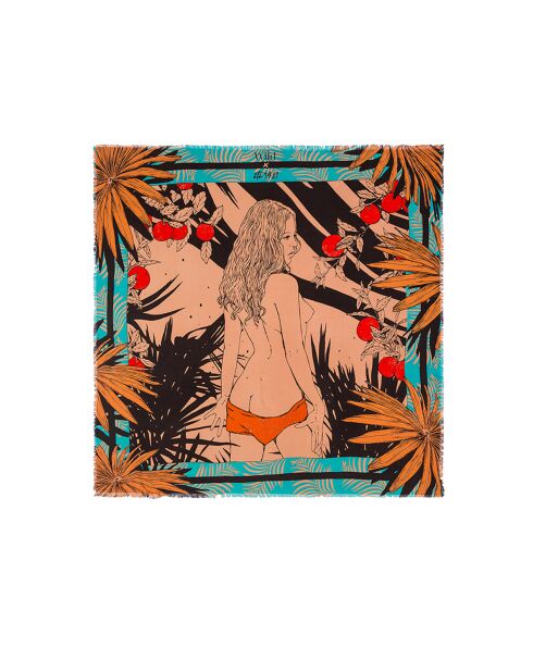Grand foulard imprimé femme Palmlady turquoise