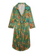 Robe chemise satinée motifs plumes Colibri verte