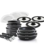 Batterie empilable avec poignée amovible 14 pièces en aluminium noire