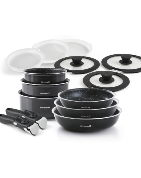 Batterie empilable avec poignée amovible 14 pièces en aluminium noire
