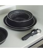 Set de 3 poêles. 3 casseroles. 3 couvercles. 1 poignée amovible marbre gris