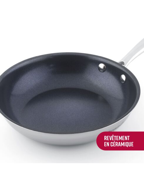 Poêle en acier inoxydable triply anti-adhésif argenté - D. 20cm