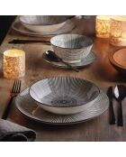 Set de 4 bols en porcelaine avec relief blanc / Noir - 15.5x6.5x7.2 cm