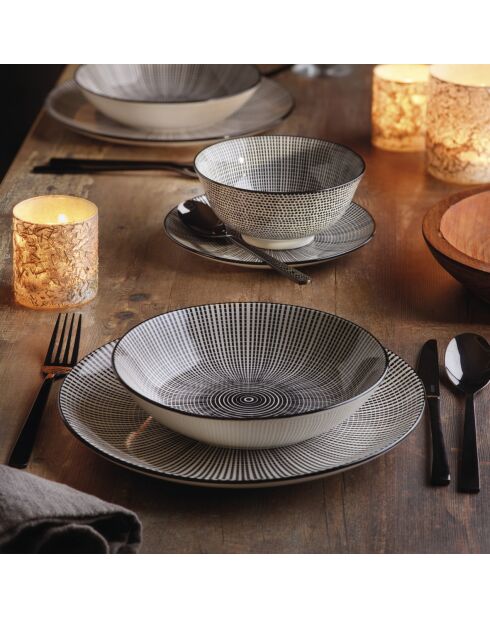 Set de 4 bols en porcelaine avec relief blanc / Noir - 15.5x6.5x7.2 cm