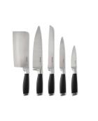 Ensemble de 8 pièces : 1 support en acrylique + 5 couteaux + 1 ciseaux + 1 fusil à aiguiser noir