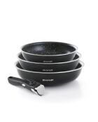 Set de 3 poêles aluminium avec poignée amovible noire - 20/24/28cm