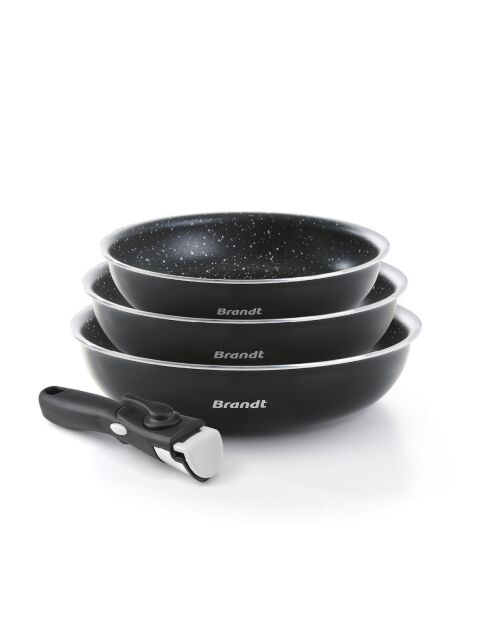 Set de 3 poêles aluminium avec poignée amovible noire - 20/24/28cm
