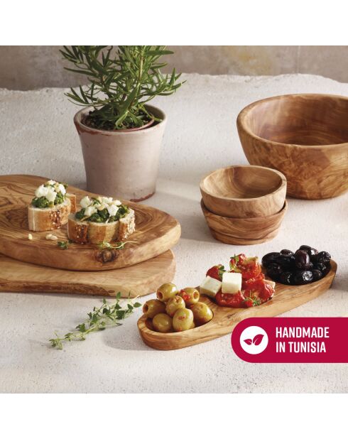 Set de 4 sous-verres en bois d’olivier faits à la main - 9x1.4 cm