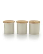 Set de 3 bocaux de conservation en céramique avec couvercles en bambou crème - 10.5x10.5x12 cm