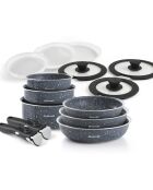 Batterie empilable avec poignée amovible 14 pièces en aluminium marbre gris