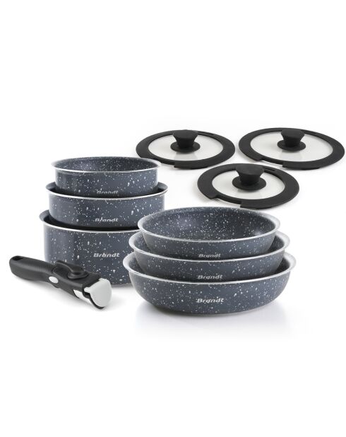 Batterie empilable avec poignée amovible 10 pièces en aluminium marbre gris