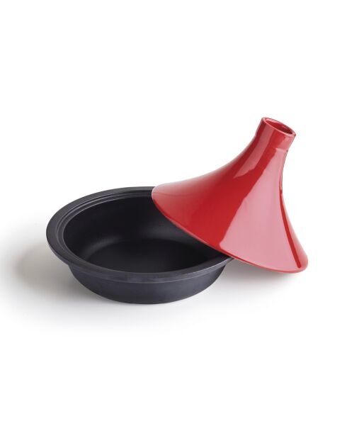 Tajine en fonte d'acier rouge avec couvercle en céramique - 29x23.5 cm