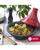 Tajine en fonte d'acier rouge avec couvercle en céramique - 29x23.5 cm