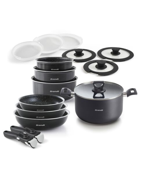 Batterie de cuisine 16 pièces en aluminium avec marmite. noire