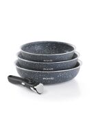 Set de 3 poêles avec poignée amovible aluminium marbre gris - D. 20/24/28cm