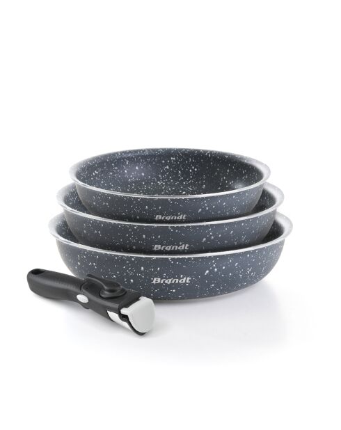 Set de 3 poêles avec poignée amovible aluminium marbre gris - D. 20/24/28cm