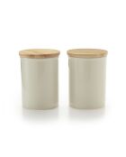 Set de 2 bocaux de conservation en céramique avec couvercle en bambou crème - 12.5x12.5x18 cm
