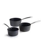 Set de 3 casseroles en aluminium forgé et acier inoxydable noir - 16 / 18 / 20 cm