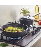 Set de 3 casseroles en aluminium forgé et acier inoxydable noir - 16 / 18 / 20 cm