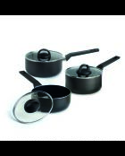 Set de 3 casseroles Carbone Pro ultra résistant et anti-adhésif en aluminium noires - 16 / 18 /20 cm