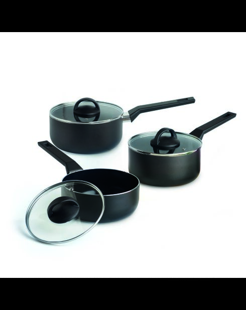 Set de 3 casseroles Carbone Pro ultra résistant et anti-adhésif en aluminium noires - 16 / 18 /20 cm