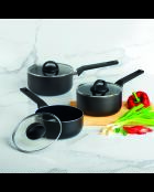 Set de 3 casseroles Carbone Pro ultra résistant et anti-adhésif en aluminium noires - 16 / 18 /20 cm