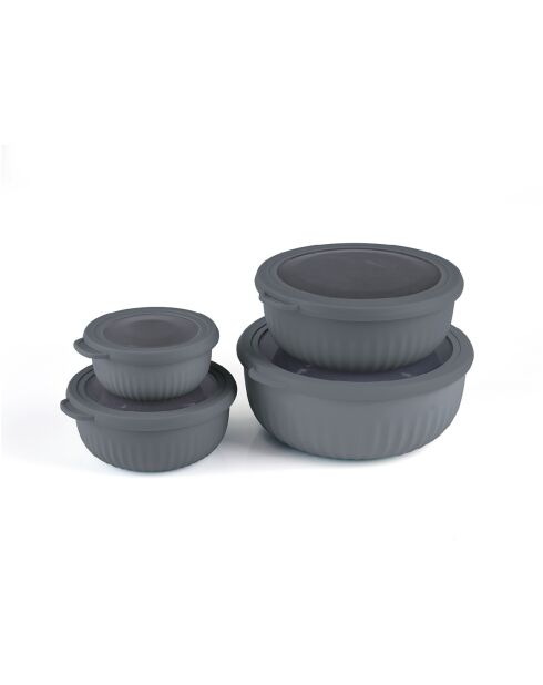 Set de 4 bols à usages multiples avec couvercles hermétiques gris anthracite