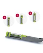 Éplucheur multi-usages avec 3 lames en acier inoxydable gris/vert - 8x15 cm