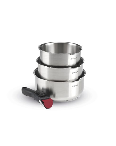 Batterie de cuisine Amo 4 pièces en acier inoxydable : 3 casseroles
