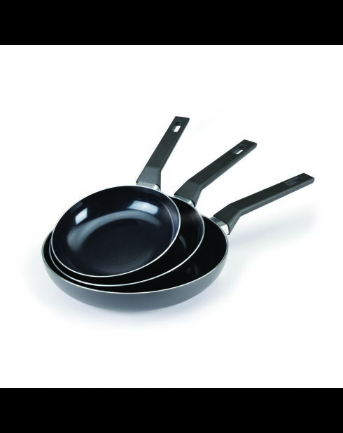 Set de 3 poêles Carbone Pro ultra résistant et anti-adhésif aluminium noir
