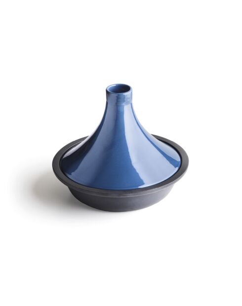 Tajine en fonte d'acier bleu avec couvercle en céramique - 29x23.5 cm