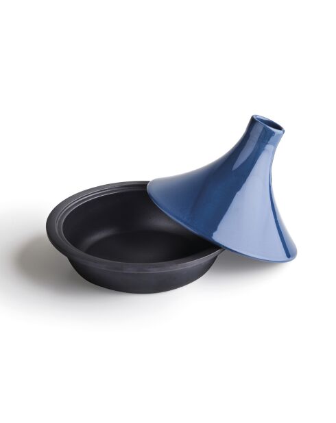 Tajine en fonte d'acier bleu avec couvercle en céramique - 29x23.5 cm