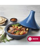 Tajine en fonte d'acier bleu avec couvercle en céramique - 29x23.5 cm