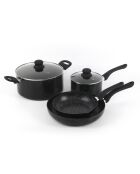 Batterie de cuisine Granite Pro 6 pièces en aluminium granite. 2 poêles et 2 casseroles avec couvercle marbre noir