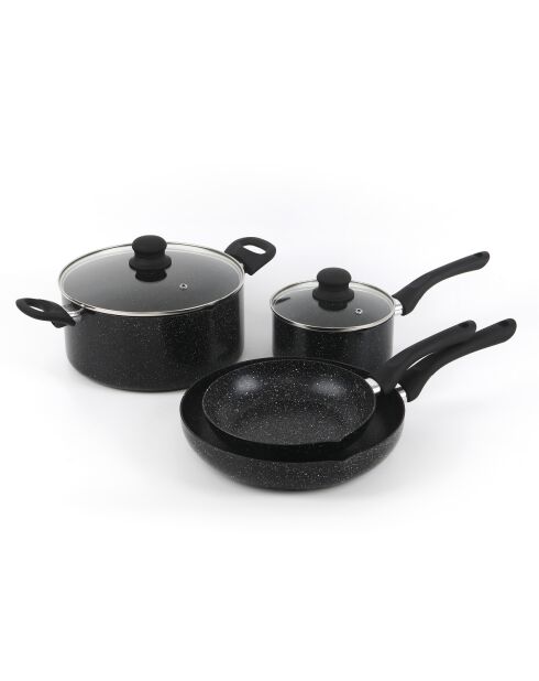 Batterie de cuisine Granite Pro 6 pièces en aluminium granite. 2 poêles et 2 casseroles avec couvercle marbre noir