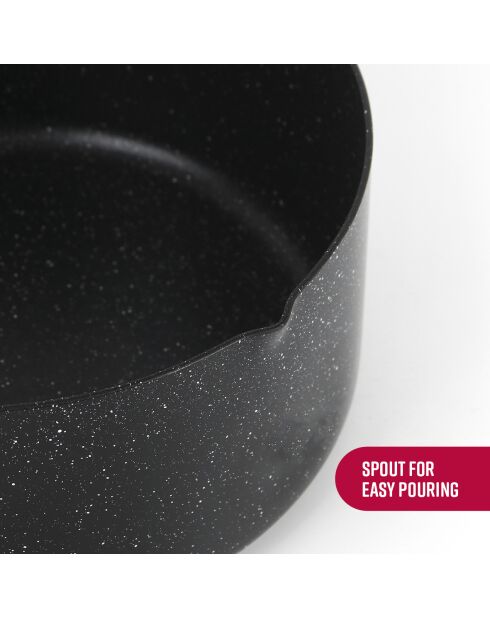 Batterie de cuisine Granite Pro 6 pièces en aluminium granite. 2 poêles et 2 casseroles avec couvercle marbre noir