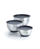 Set de 3 bols à mélanger en acier inoxydable avec couvercles - 16 / 20 /24 cm