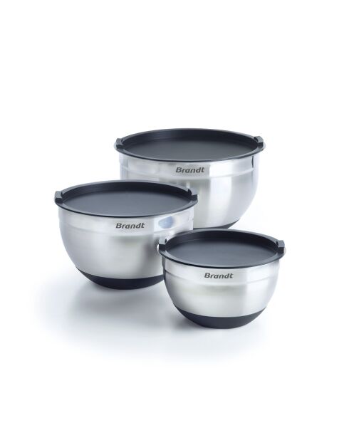 Set de 3 bols à mélanger en acier inoxydable avec couvercles - 16 / 20 /24 cm