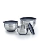 Set de 3 bols à mélanger en acier inoxydable avec couvercles - 16 / 20 /24 cm