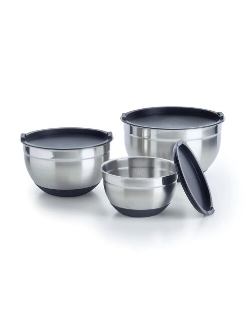 Set de 3 bols à mélanger en acier inoxydable avec couvercles - 16 / 20 /24 cm