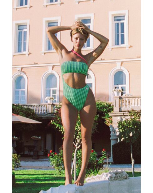Maillot une-pièce Capri vert rayé