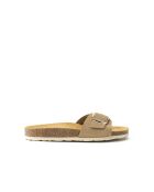 Agata Big Buckle Sandalen aus taupefarbenem Nubukleder