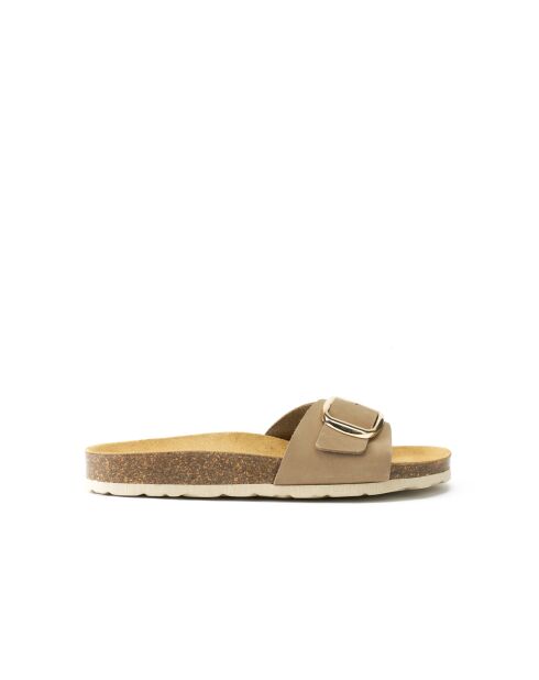 Agata Big Buckle Sandalen aus taupefarbenem Nubukleder