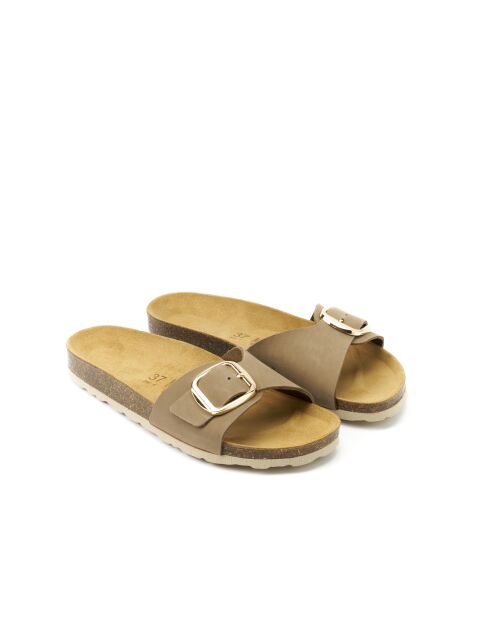 Agata Big Buckle Sandalen aus taupefarbenem Nubukleder