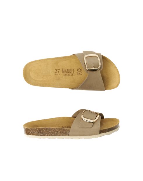 Agata Big Buckle Sandalen aus taupefarbenem Nubukleder