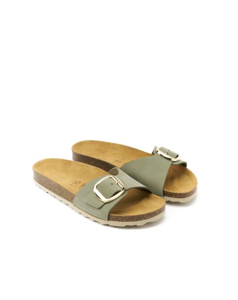 Sandales en cuir nubuck Agata Big Buckle vertes