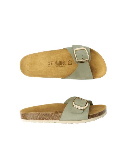 Sandales en cuir nubuck Agata Big Buckle vertes