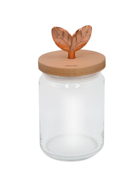 Bocal en verre avec couvercle en bois de hêtre naturel - 1L