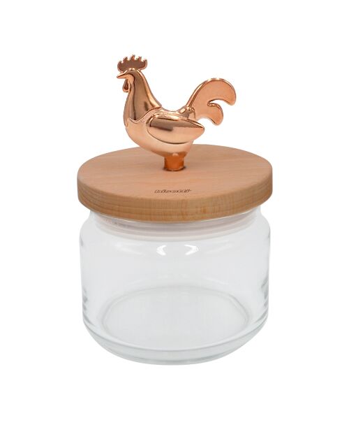 Bocal en verre avec couvercle en bois de hêtre naturel - 0,75L