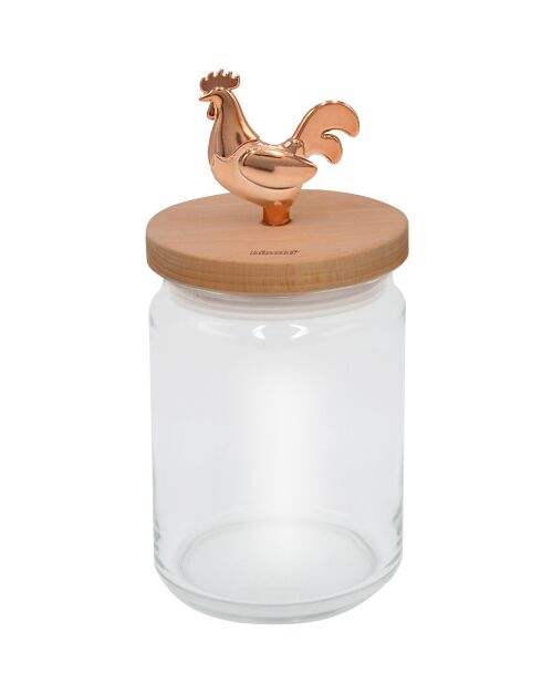 Bocal en verre avec couvercle en bois de hêtre naturel - 1L